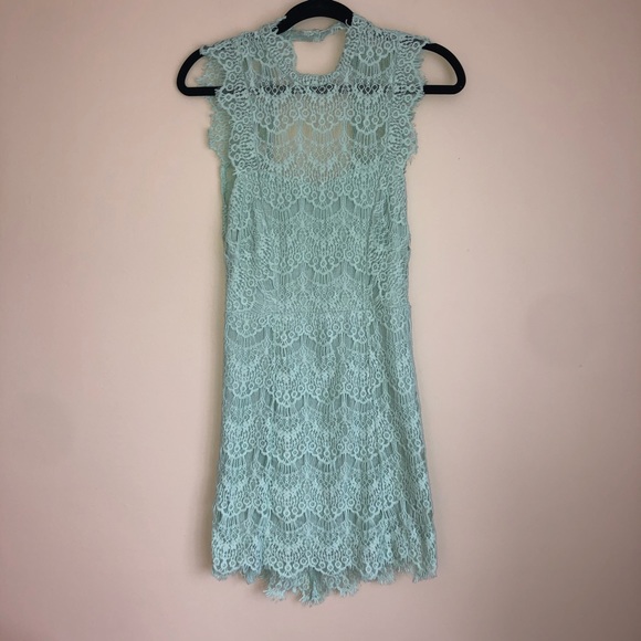 Free People High Neck Backless Lace Green Dress - Picture 2 of 7